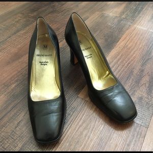 Bruno Magli Vintage Black Square Toe Block Heels